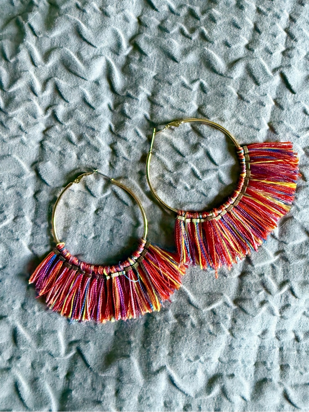 AE Bohemian Multicolor Fringe Hoop Earrings